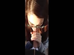 Nerd Girl in Glasses Outdoor Blowjob
