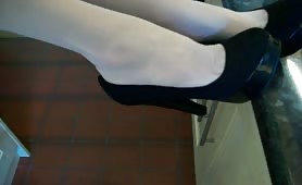 white holdup stockings and high heels
