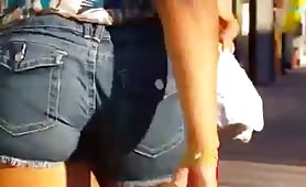 Candid booty shorts thick legs vpl