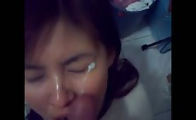 asian gf goes back to blowing after a facial