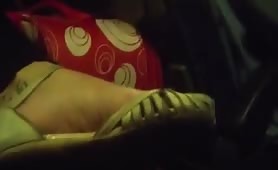 Candid girl feet sandals in bus