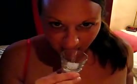 Horny BBW Ex Girlfriend Swallowing Cum from a Shotglass